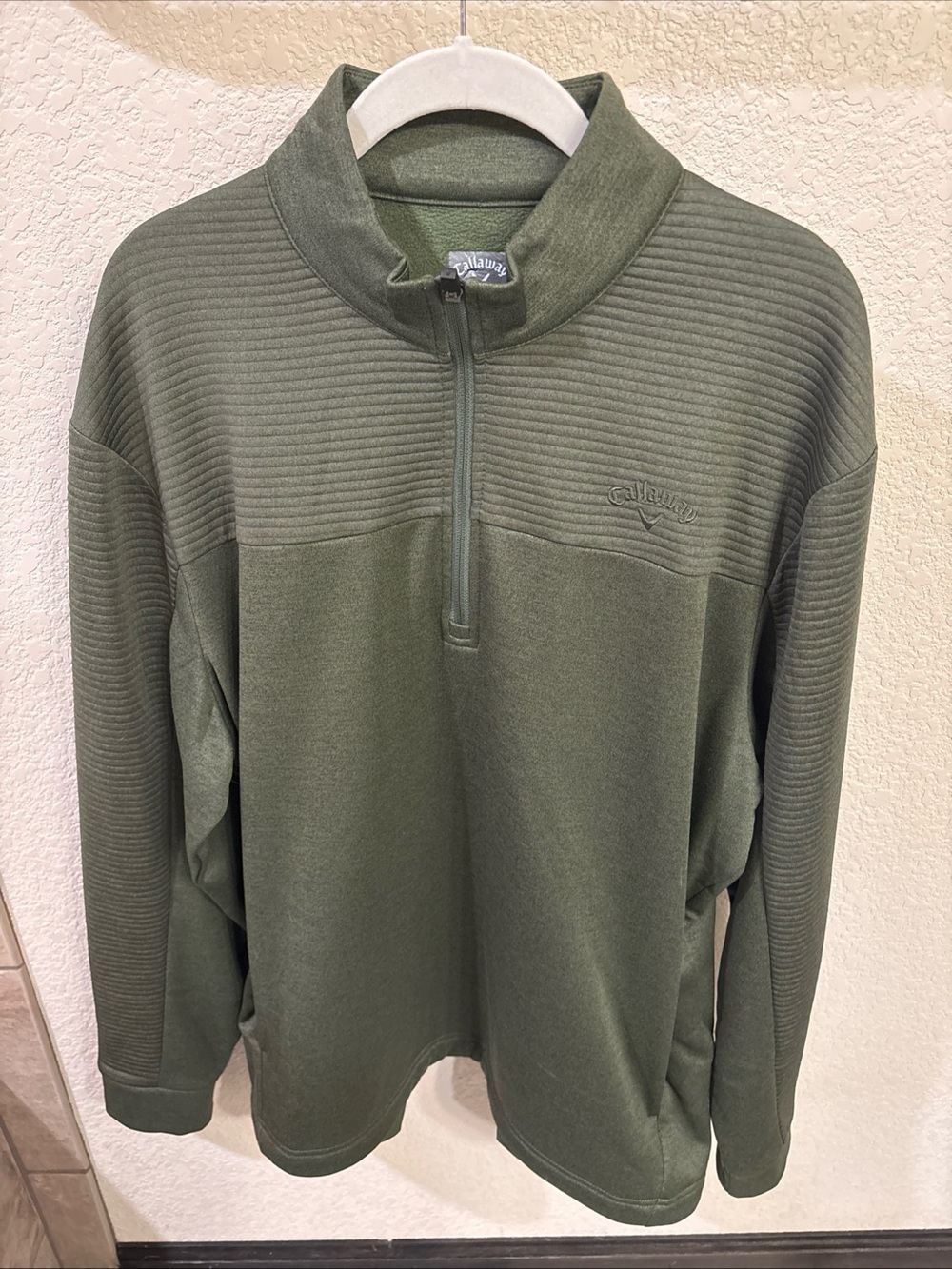 Callaway 1/4 Zip Pullover Large Green Fleece Lined Golf Long Sleeve Pockets Mens